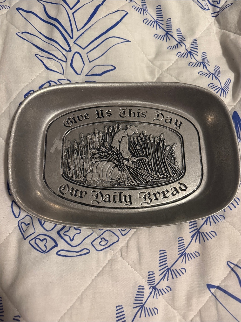 Vintage wilton Aremtale Pewter Bread Tray "Give Us This Day Our Daily Bread"